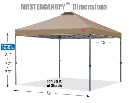 MASTERCANOPY Durable Pop-up Canopy Tent with Roller Bag (12x12, Khaki) - Thumbnail 3