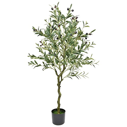 Artiflr 4 Feet Artificial Olive Tree in Pot Artificial Silk Tree Olive Plant Fake Plant for Home House Indoor Outdoor Decor