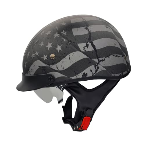 Vega Motorcycle Warrior II Half Helmet with Special Size Adjuster Sun Visor Quick Release Buckle DOT Approved Suits Men Women (Patriotic Flag USA, Medium 57-58 cm)
