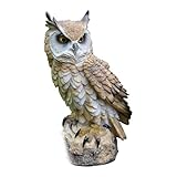 Adorno en forma de búho de escritorio, decoración antipájaros para el hogar, exterior, interior, jardín, Padio, colección de arte de resina realista, estatua de búho de jardín, blanco, altura: 18 cm