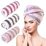 3 Pack Microfiber Hair Towel Wrap for Women, Fast Drying Hair Turban with Button, Anti-Frizz Large Hair Towel for All Hair Styles, Soft & Absorbent Hair Drying Towel