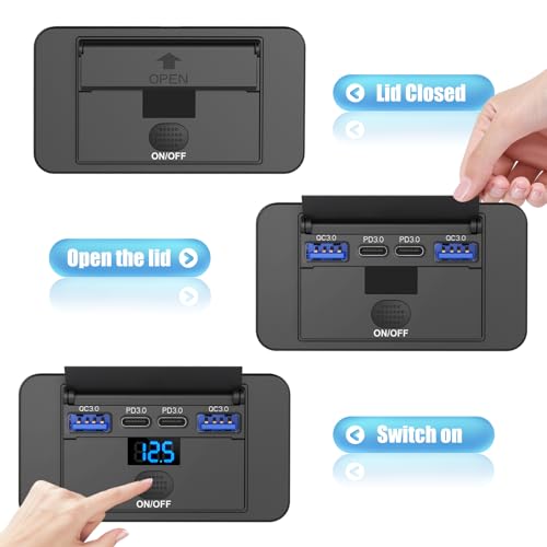 zestaw 2 sztuki 84W 4 porty USB 12V montaż powierzchniowy z woltomierzem, 36W PD i dwoma portami 18W QC 3.0 lekki panel zamienny z gniazdem USB do samochodów, z przełącznikiem przyciskowym