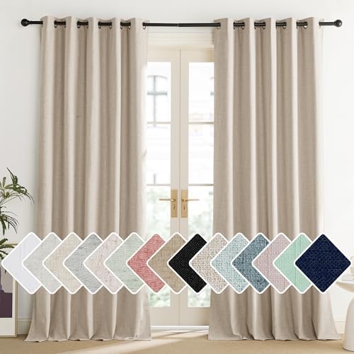 NICETOWN Cream 100% Blackout Linen Curtains 108 inch Long Burg for Living Room, 1 Pair, 62" Width Each Panel, Farmhouse Thick Completely Blackout Window Treatment Thermal Insulated Drapes