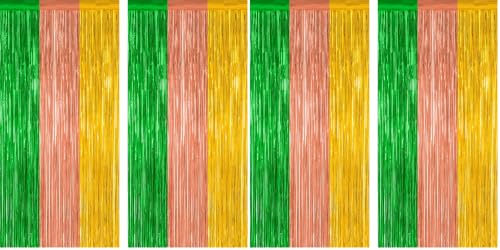 Image of ZATAYE 4 Pack Green Brown Yellow Hawaiian Luau Foil Curtain Decorations