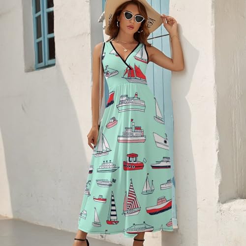 Robe longue d'été sans manches à col V | Coupe maxi fluide style décontracté - 2