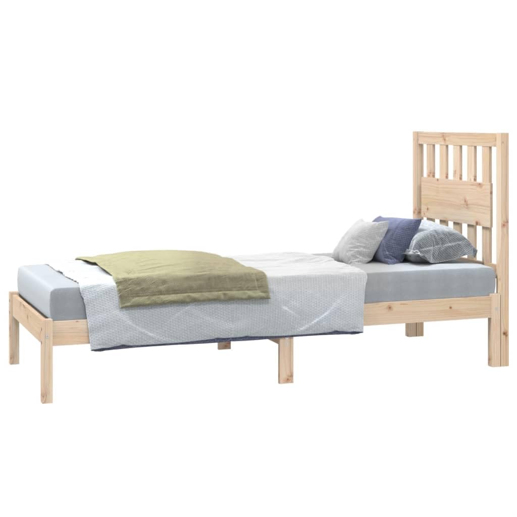 Lite drewno sosnowe klasyczna z zagłówkiem Brąz 75x190 cm | Rama łóżka lite drewno sosnowe 75x190 cm pojedyncza z zagłówkiem stabilna konstrukcja na listwach