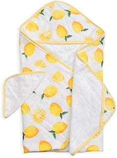 Little Unicorn Cotton Hooded Towel & Wash Cloth Set – 100% Cotton - Machine Washable – Towel 30”x 30”, Washcloth 8”x 8” - Playful Designs – Infants to 3T – for Boys & Girls - Summer Poppy (Lemon)