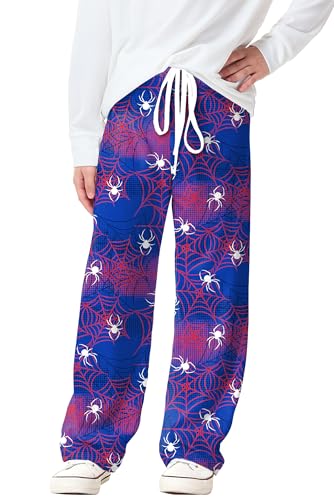 Long Pants Drawstring Elastic Waisted Casual Plaid Graphic Loose Fit Pant Spider Web 13-14 Years