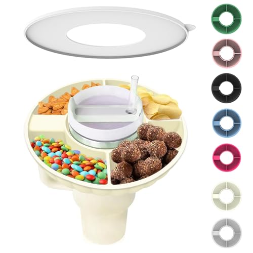 WVNWVN Snack Bowl for Stanley Cup, Silicone Snack Tray with Lid Compatible with Stanley Cup 40 oz, Reusable Snack Ring Suitable for Car Cup Holder, Home, Outdoor (1Pcs, Cream White)
