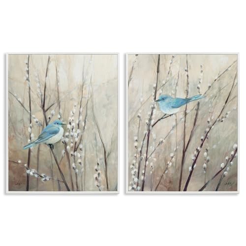 Peaceful Perched Blue Birds, 11 x 14 Inch Framed Giclée Print Set