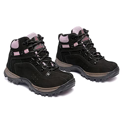 Bota Coturno Adventure Couro Feminino e Masculino (34, Preto c/Rosa)