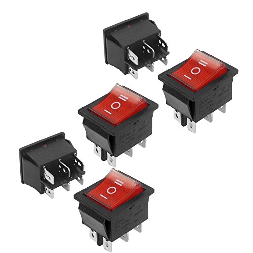 uxcell 5 Pcs DPDT Red Neon Light On/Off/On Rocker Switch AC 250V/15A 125V/20A