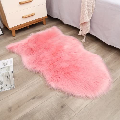 Peau de Mouton synthétique,Cozy Sensation comme véritable Laine Tapis en Fourrure synthétique, (50X 80 CM, Rose)