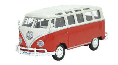 Maisto 1:24 VW Samba Van miniature rouge et blanc pour collectionneurs de combi rétro