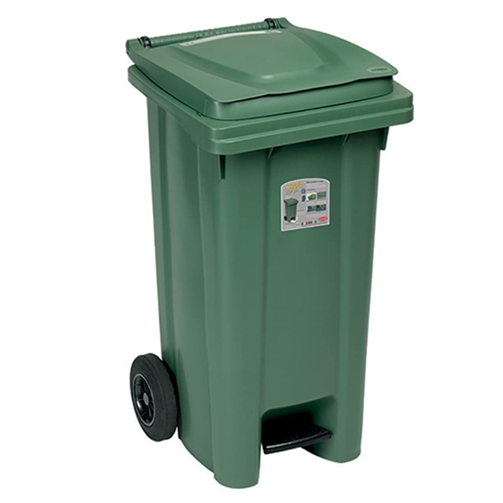 Bidoni industriali con Pedale Coperchio Ruote 120 Lt Raccolta differenziata 4Pz pattumiera contenitori bidoni cibi Alimenti nettezza Urbana per Pub Bar ristoranti Hotel casa Giardino