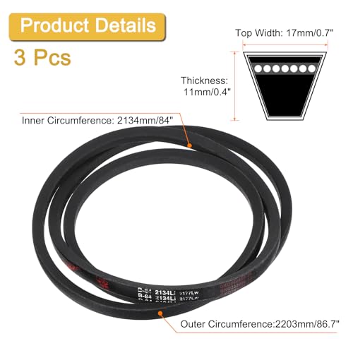 Image of uxcell 3 Pack B84 Classic Wrapped V-Belt, 87 inch Outside Circumference Wrapped Industrial Rubber V-Belt B Profile V-Belt for Industrial Machinery Equipment, Black
