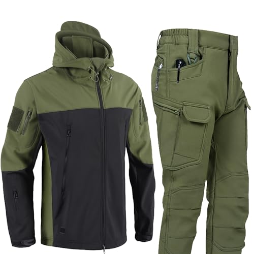 Conjunto de chándal táctico para hombre, chaqueta y pantalones de camuflaje, 2 piezas, traje militar al aire libre para hombre, impermeable, softshell con cremallera y pantalones cargo, conjunto de