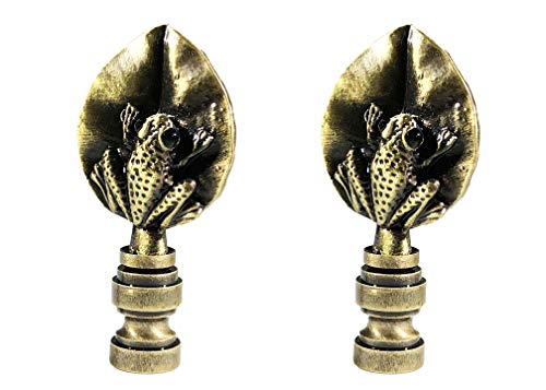Image of Royal Designs, Inc. Decorative Leaf Frog Lamp Finial Antique Brass, Set of 2