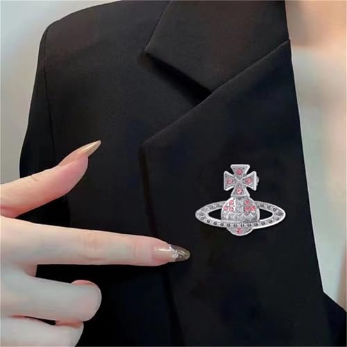 Image of Dreuyet Saturn Planet Brooch Pin for Women Ladies Dainty Rhinestone Star Lapel Pin Cubic Zirconia with Crystal Planet Brooch Fashion Dress Accessories Jewelry for Suit Clothing Jackets Badges