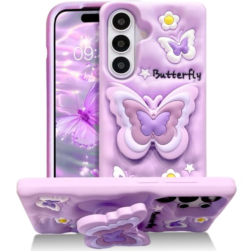 Coque antichoc silicone papillon 3D pour Samsung S23 avec support anti-chute