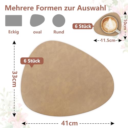 HELI MIAO 6er Set Tischset aus Leder-Imitat，Platzsets abwaschbar und wasserdicht，Platzdeckchen Lederoptik mit Untersetzer… – Ansicht 6