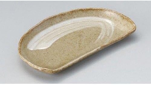 5個セット 黄灰釉半月焼物皿 [ 21.5 x 12.7 x 2.5cm 300g ] 【 変形皿 】 【 料亭 旅館 和食器 飲食