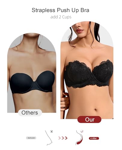 Image of Women's Strapless Push Up Bra Convertible Multiway Lace Padded Underwire Bras with Clear Straps