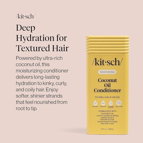 Image of Kitsch Moisturizing Coconut Oil Liquid Conditioner for Women & Men - Coconut Oil Hair Conditioner for Kinky, Curly & Coily Hair - Deep Moisture, Shine & Manageability, Color-Safe Hair Care - 12 oz