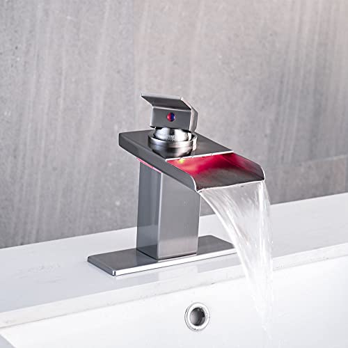 Image of AVSIILE LED Bathroom Sink Faucet, Brushed Nickel, Stainless Steel Spout