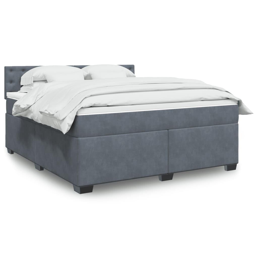 vidaXL Boxspringbett, Polsterbett Bett mit Matratze Matratzenauflage, Bettgestell mit Kopfteil Lattenrost, Doppelbett für Schlafzimmer, Dunkelgrau 180x200cm Samt