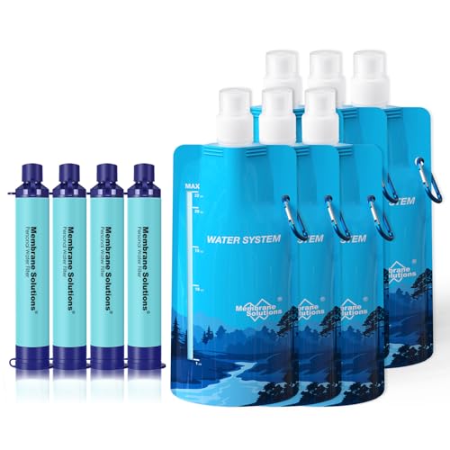 Membrane Solutions Squeeze Water Filtration System, Survival Water Purifier Kit, Portable Backpacking Gear for Hiking Camping Travel, 4+6 Piece Set