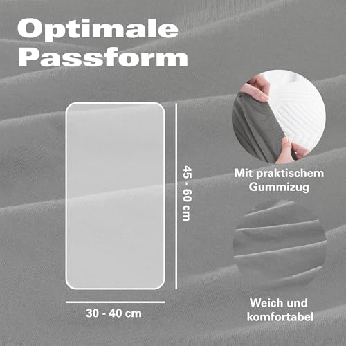 BaSaTex Bio Kissenbezüge Spannbezüge 2er Pack für Nackenkissen und Gesundheitskissen | 97% GOTS-Zertifizierte Baumwolle + 3% Elasthan | 40x60 cm - 45x65 cm | Anthrazit