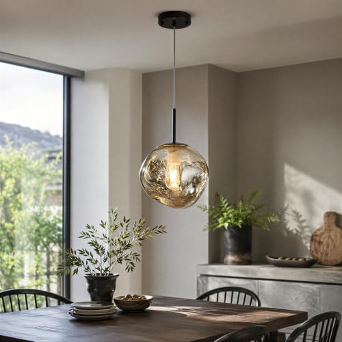 Image of Modern Pendant Lights Kitchen Island, Gray Glass Pendant Light Fixtures with 7.9 inch Clear Gray Glass Shade, Industrial Hanging Pendant Lights Fixture for Kitchen Island Dining Room Bedroom Entrway