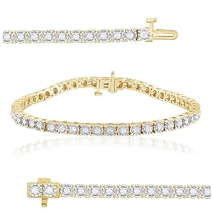 Beyond Brilliance 1.00 Carat Round Natural Diamond Tennis Bracelets for Women | Flash-plated Sterling Silver Bracelet | Fine Jewelry for Her | Gift Box Included (White, Yellow, Rose Gold)