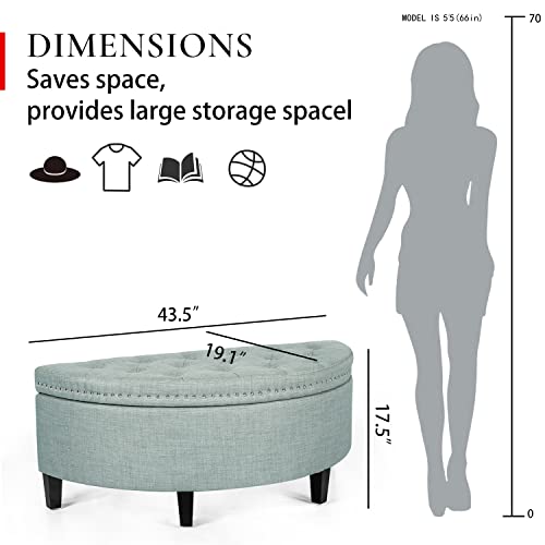 Homebeez 43.5" Half Moon Storage Ottoman, Button Tufted Bedroom Benches For Entryway Living Room (Light Blue) #TOP2