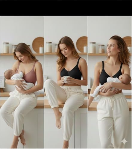 Image of Women's Maternity Nursing Bra, Front Open with Button Closure, Wirefree Padded, Seamless Inner, with Tube Bra,Pack of 1 (Free Size 30,32,34)