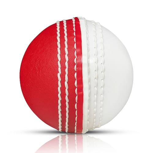 Image of Heega i-30 Synthetic Dual-Color Cricket Ball - Red & White, Nylon Stitched, PVC Exterior, High-Rebound PU Core - Ideal for Training & Matches | Swing Practice Ball (Dual Colour-Ball (Pack of 1)