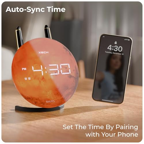 Image of Xech Digital Alarm Clock for Heavy Sleepers | Loud Dual Alarms | LED Desk Clock for Students Bedside Table | Home Decoration Items for Living Room | USB-C Powered | Solaris X Lite (Mars)