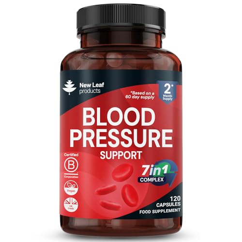 Blood Pressure 7-in-1 Supplement - 120 Vegan Capsules 2 Months Supply - Heart Health Potassium and Magnesium Supplement with COQ10 and Garlic Extract - Made in the UK by New Leaf