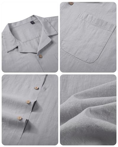 Image of Alimens & Gentle Mens Linen Shirts Cotton Hawaiian Shirts Short Sleeve Button Down Shirts Casual Summer Beach Tops