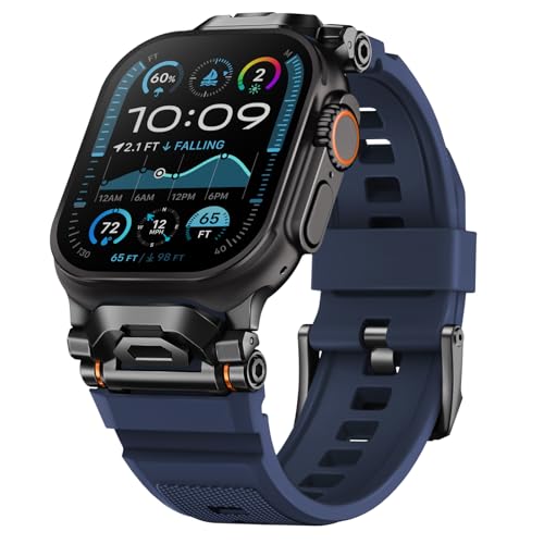 Rugged Bands Compatible for Apple Watch Ultra 3/Ultra 2/Ultra Band 49mm 46mm 45mm 44mm 42mm, Silicone Sport Strap with Durable Stainless Steel Connector for iWatch Series 11 10 9 8 7 6 5 4 3 SE Ultra