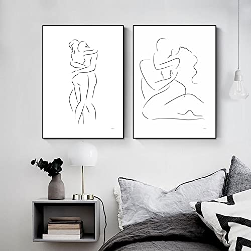 Peinture chambre mur art mural moderne art minimaliste amoureux toile dessin au trait 50x70