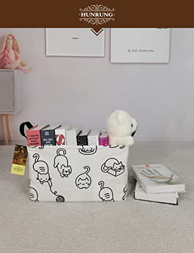 Hunrung Rectangle Storage Basket Cute Canvas Organizer Bin For Pet/Children Toys, Books, Clothes Perfect For Rooms/Playroom/Shelves Bedroom,Bathroom（Rec-Cat） #TOP6