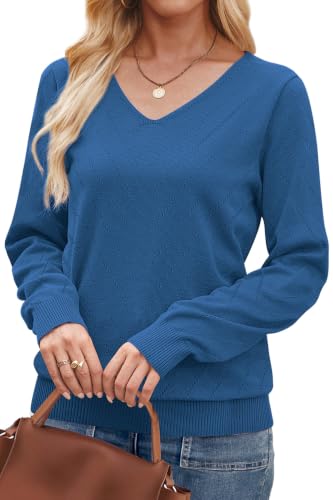 Image of WIHOLL Sweaters for Women V Neck Casual Knit Long Sleeve Tops Lightweight Pullover Clothes Fall Fashion Outfits 2026