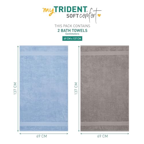 Image of MYTRIDENT Soft Comfort Air Rich 100% Cotton Towels for Bath, 500 GSM Large Size Bathroom Towels for Men /Women, 2PC Bath (69 cm x 137 cm), Charcoal and Allure