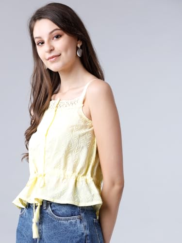 Image of Tokyo Talkies Women's Sleeveless Shoulder Strap Embroidered Tops| Stylish Casual wear