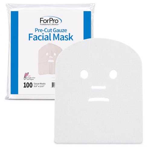 ForPro Professional Collection Precut Gauze Facial Mask 100% Cotton Gauze for High Frequency Facial Treatments and Masks 100-Count