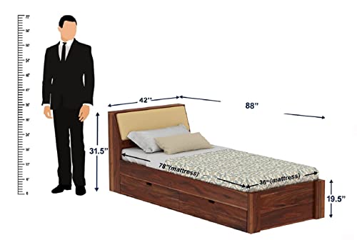 Image of WOODLAB Furniture Single Size Bed with Headboard and Drawer Storage Wooden Single Cot Bed for Bedroom Home (Honey Finish)