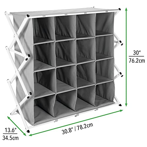 Image of mDesign Soft Fabric Shoe Rack Holder & Organizer - 16 Cube Storage Shelf for Closet, Entryway, Mudroom, Garage, Kids Playroom - Accordion Metal Frame, Collapsible - Closet Organization - Gray /White