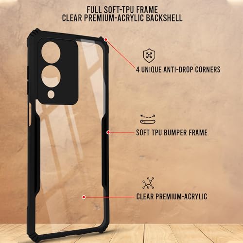 Image of Jkobi Back Case Cover for Vivo Y17s (Shockproof with Polycarbonate Clear Panel | Professional Black)